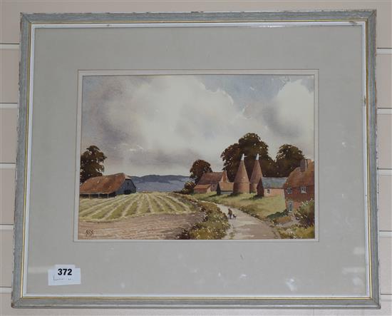 Ray Campbell Smith, watercolour, Elpiechs Farm, Goudhurst, 27 x 37cm